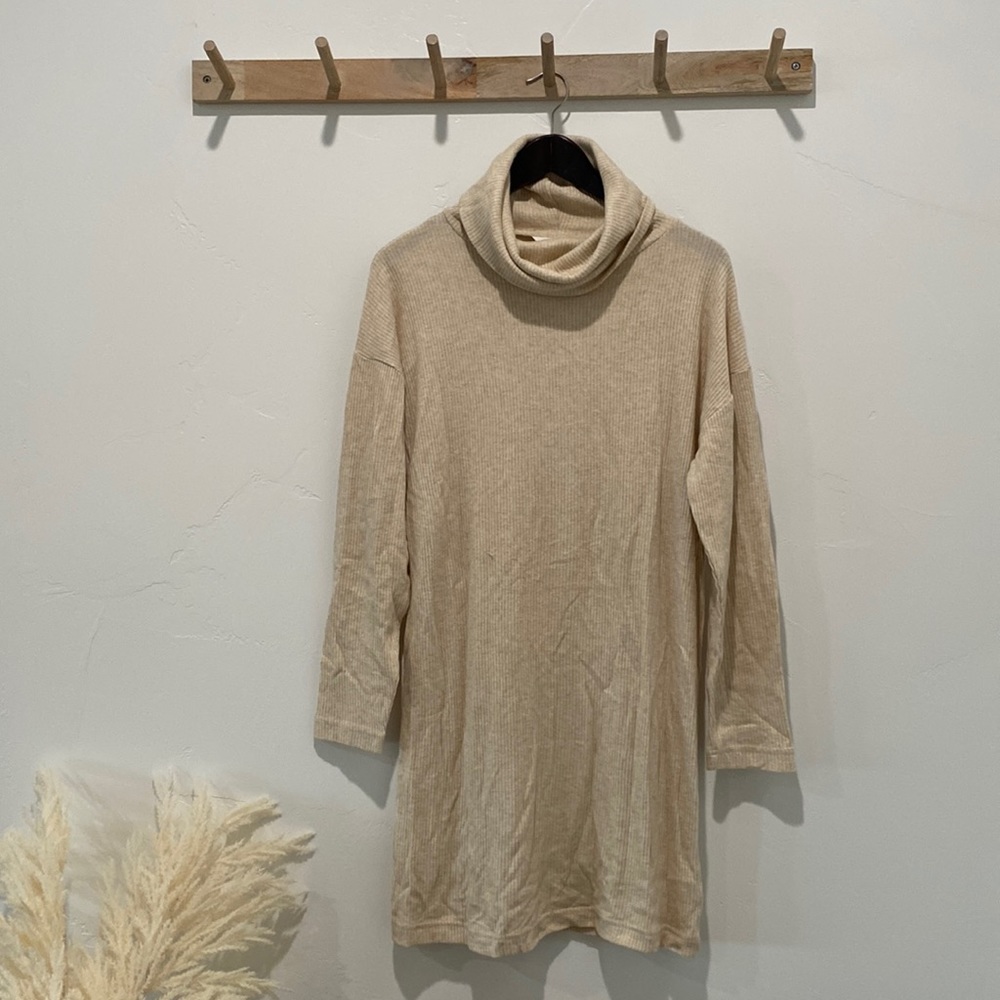 Time And Tru Cream Ribbed Sweater Dress